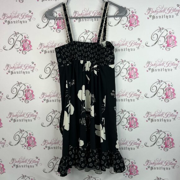 Johnny Martin dress smocked floral bustier style Black White Patterned Dress - Picture 2 of 9